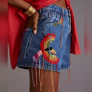 Farm Rio Colorful Birds Denim Shorts